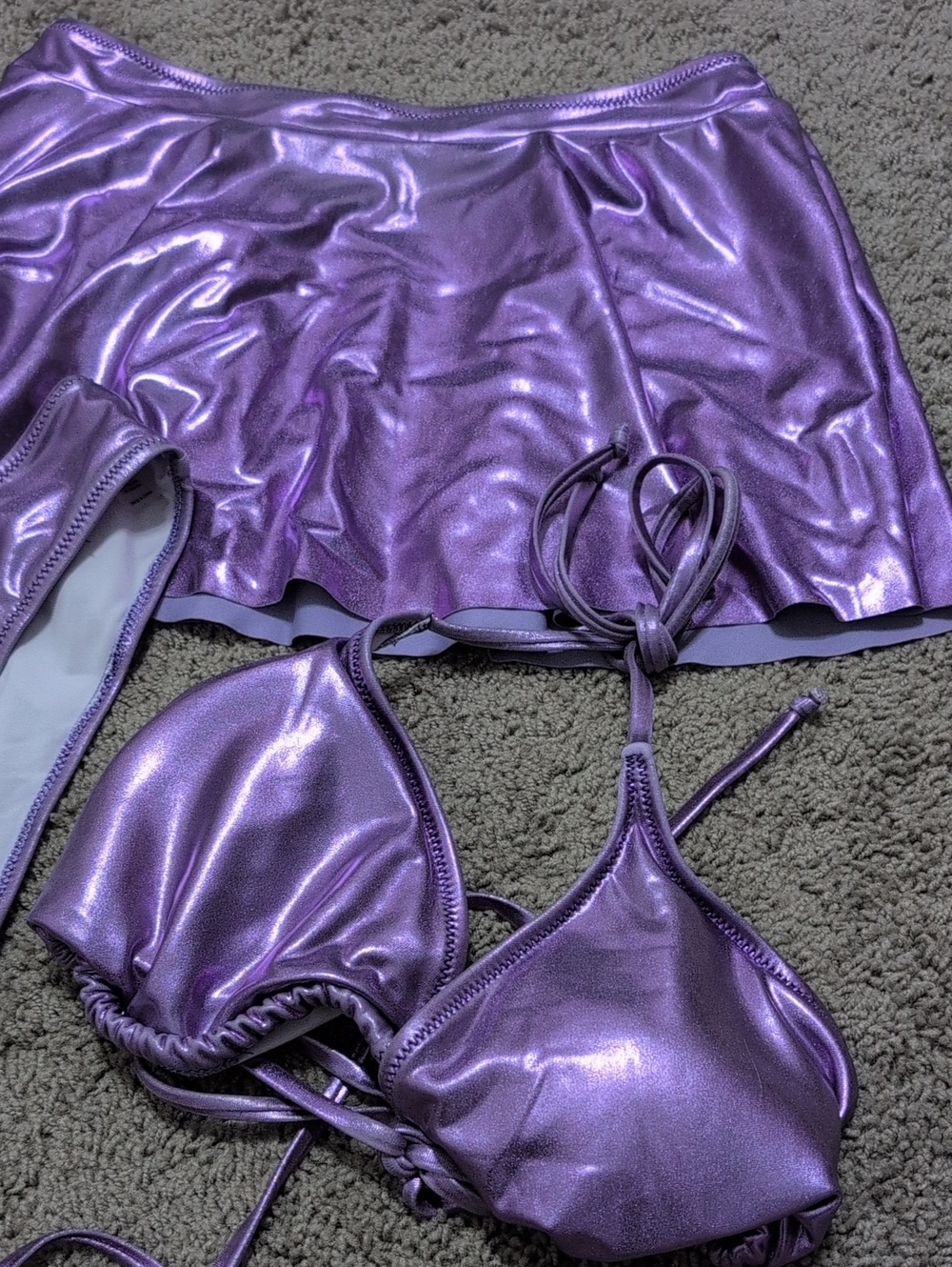 Purple Metallic Bathing Suit Party Rave Bikini With Skirt Size Medium NWOT - Picture 5 of 8